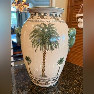 Vintage Palm Beach Chic Ceramic Palm Tree Vase - Large